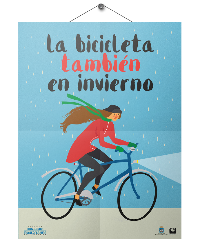 Cartel campaña la bicicleta también en invierno