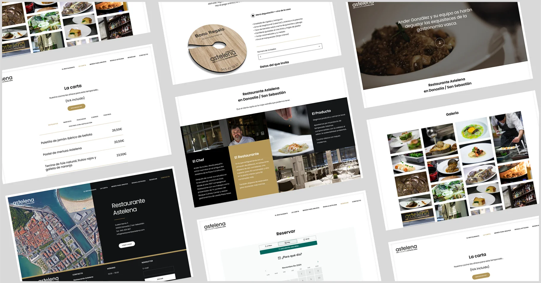 Vista de las diferentes pantallas de la web del restaurante Astelena