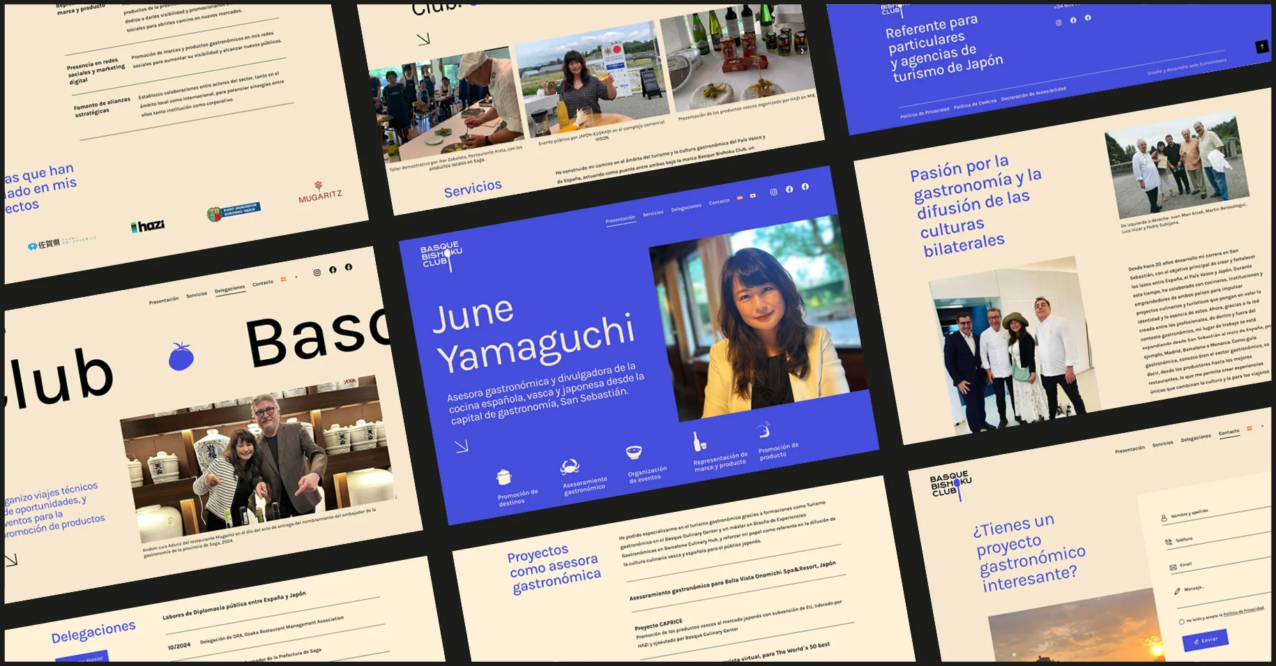 Vista de las diferentes pantallas de la web de Basque Bishoku Club