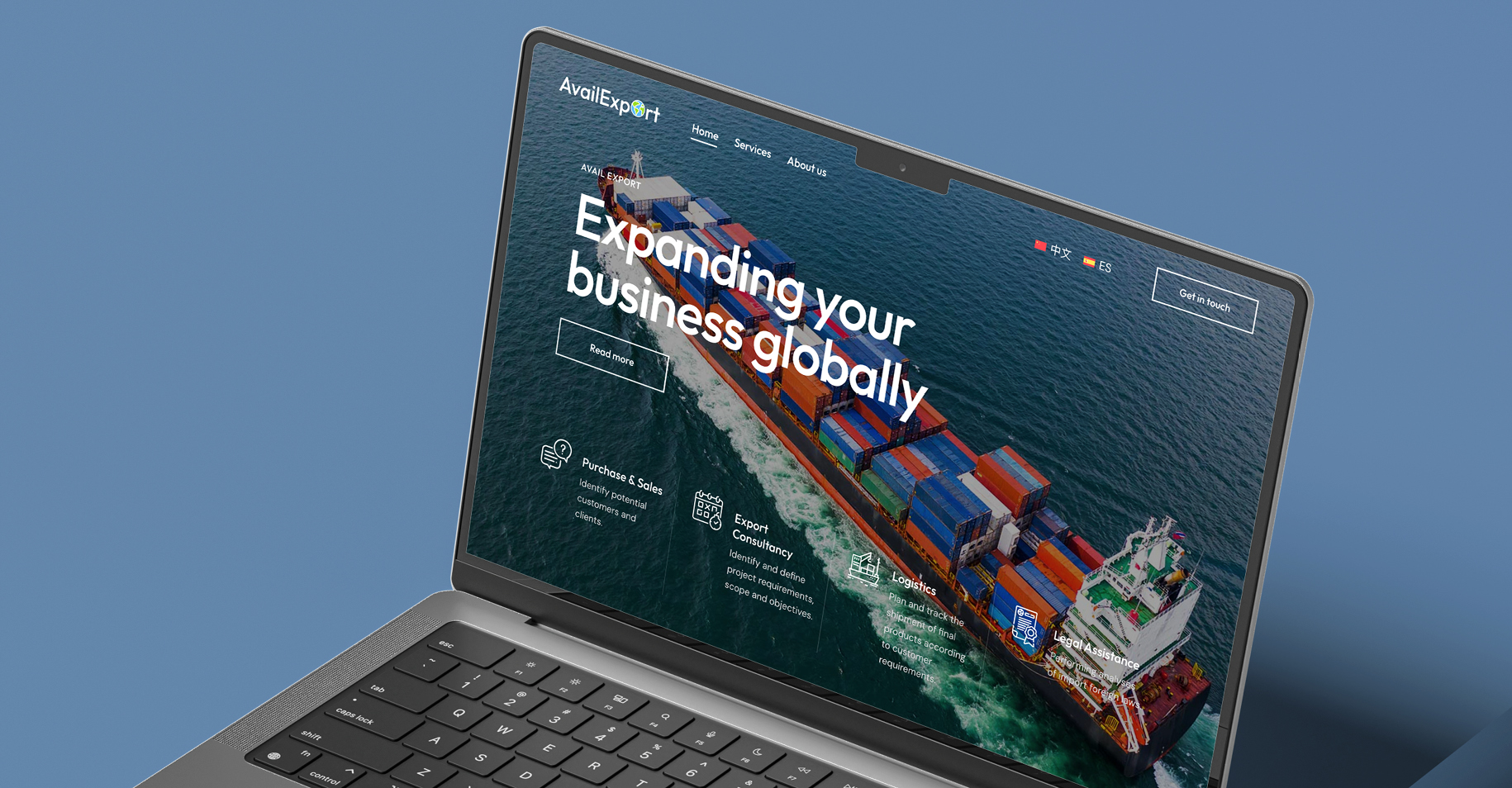 Ordenador portatil mostrando el diseño web de Avail Export