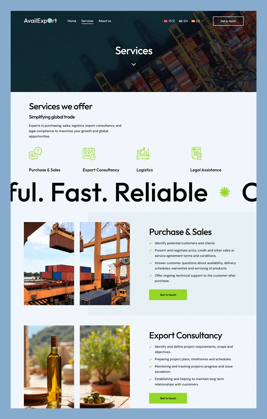 Diseño de la página web de Avail Export