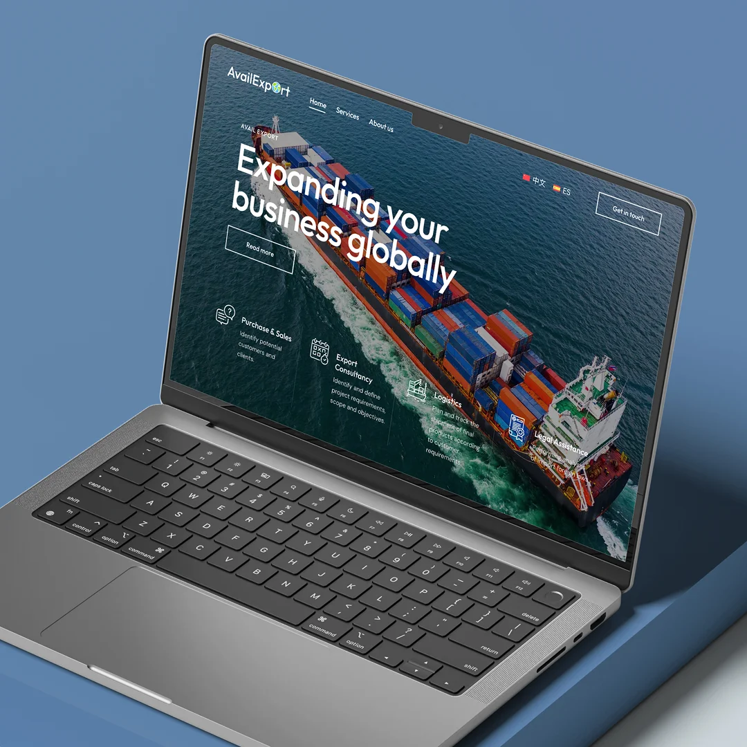 Ordenador portatil mostrando el diseño web de Avail Export