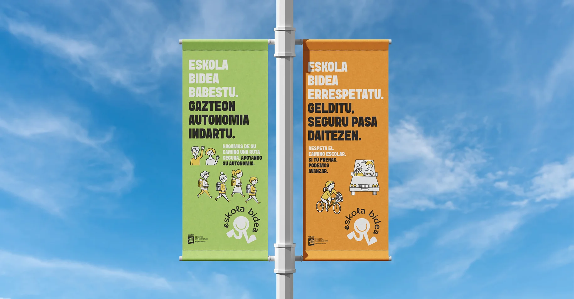 Banderola de campaña de publicidad exterior de Eskola Bidea