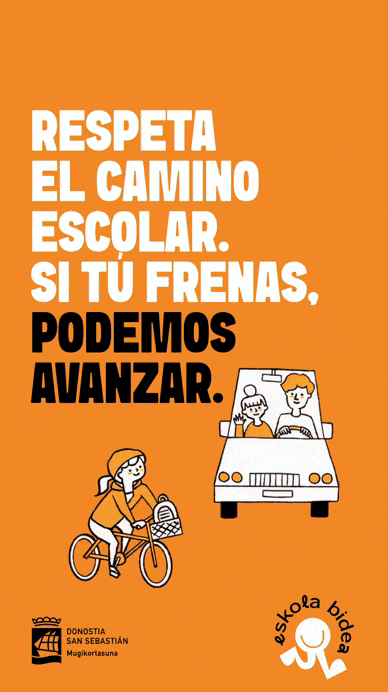 Creatividad con fondo naranja para campaña de publicidad de eskola bidea