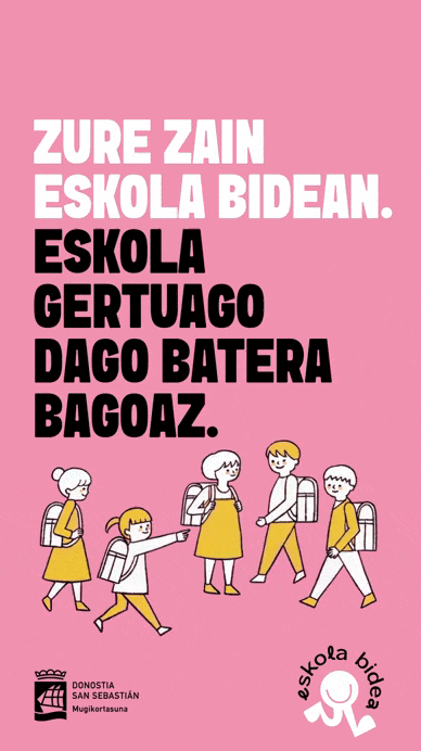 Creatividad con fondo rosa para campaña de publicidad de eskola bidea