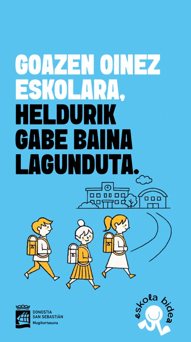 Creatividad con fondo azul para campaña de publicidad de eskola bidea