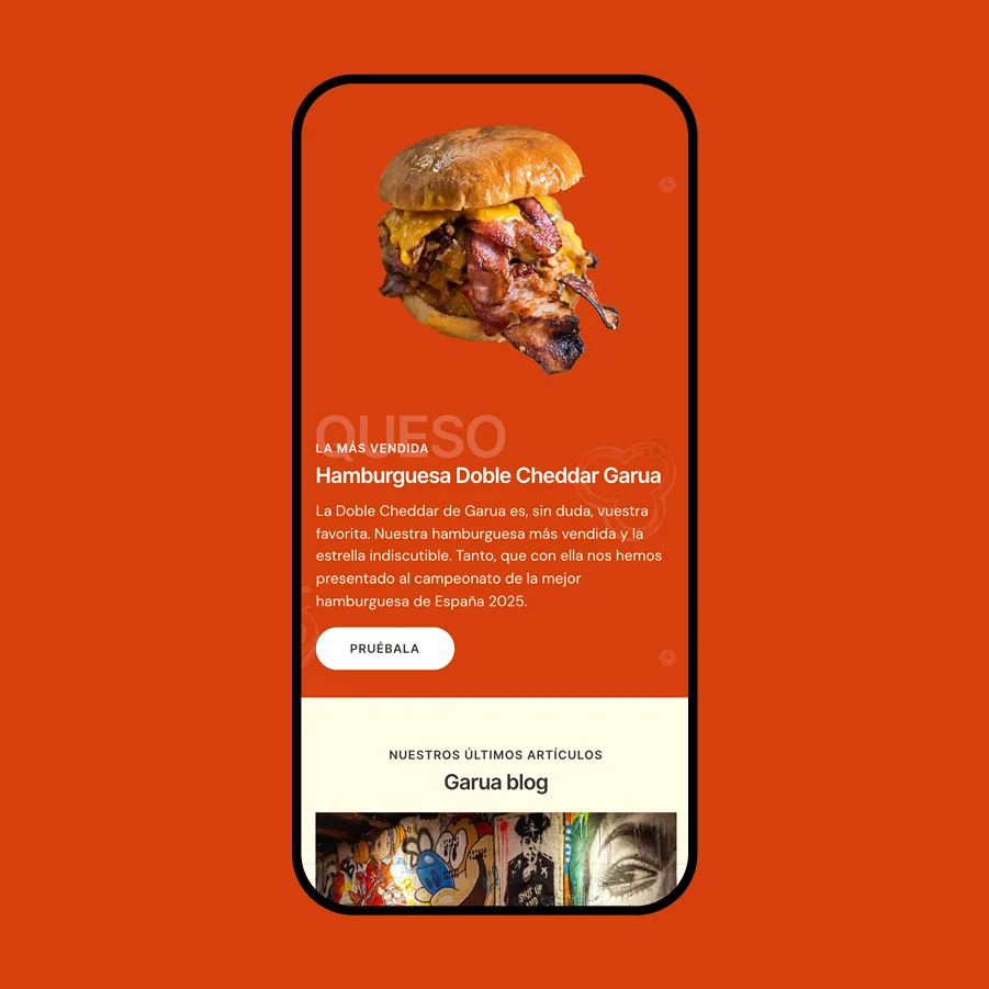 Vista de la web en móvil de la hamburguesería Garua