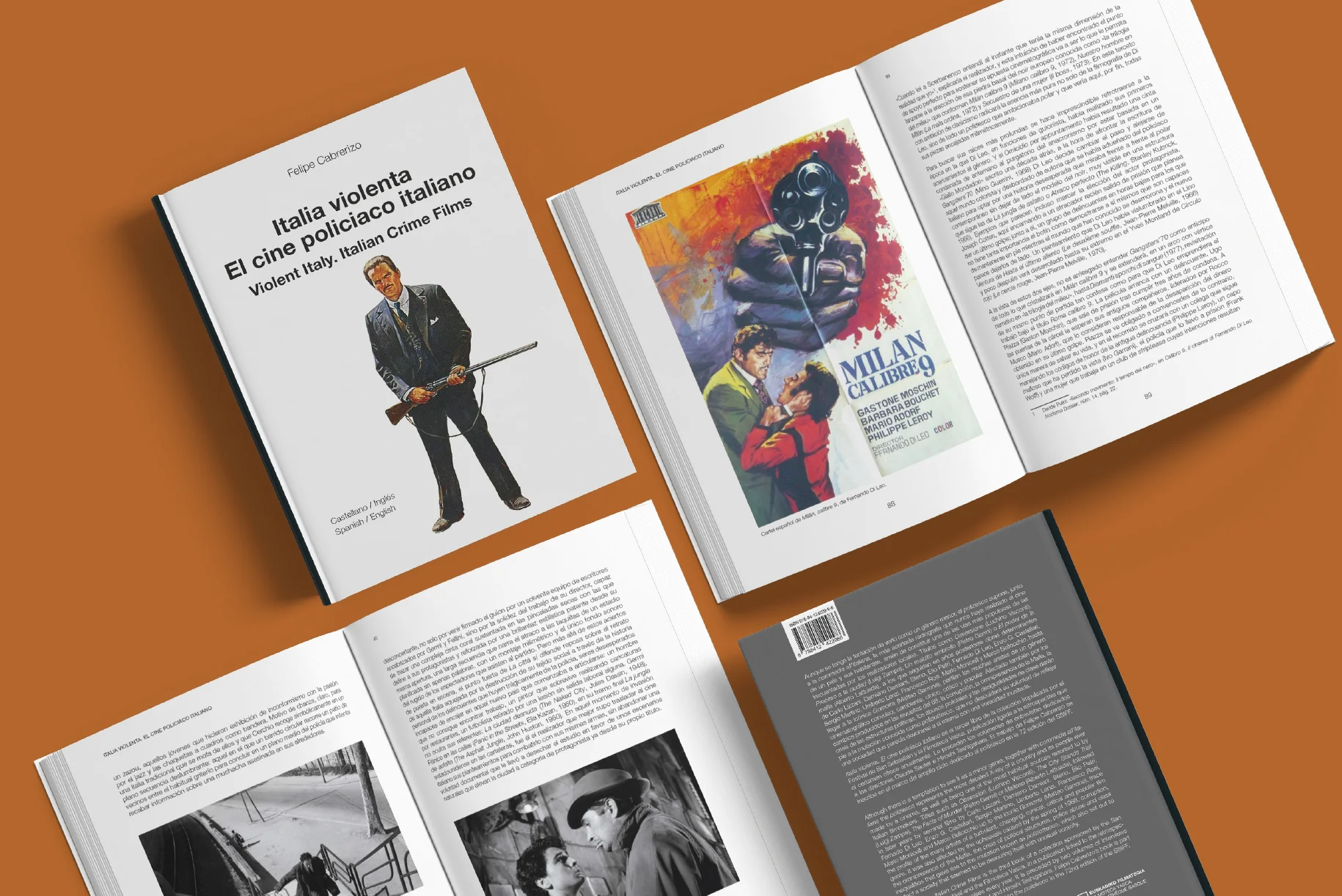 Diseño editorial del libro Italia Violenta, mostrando páginas interiores