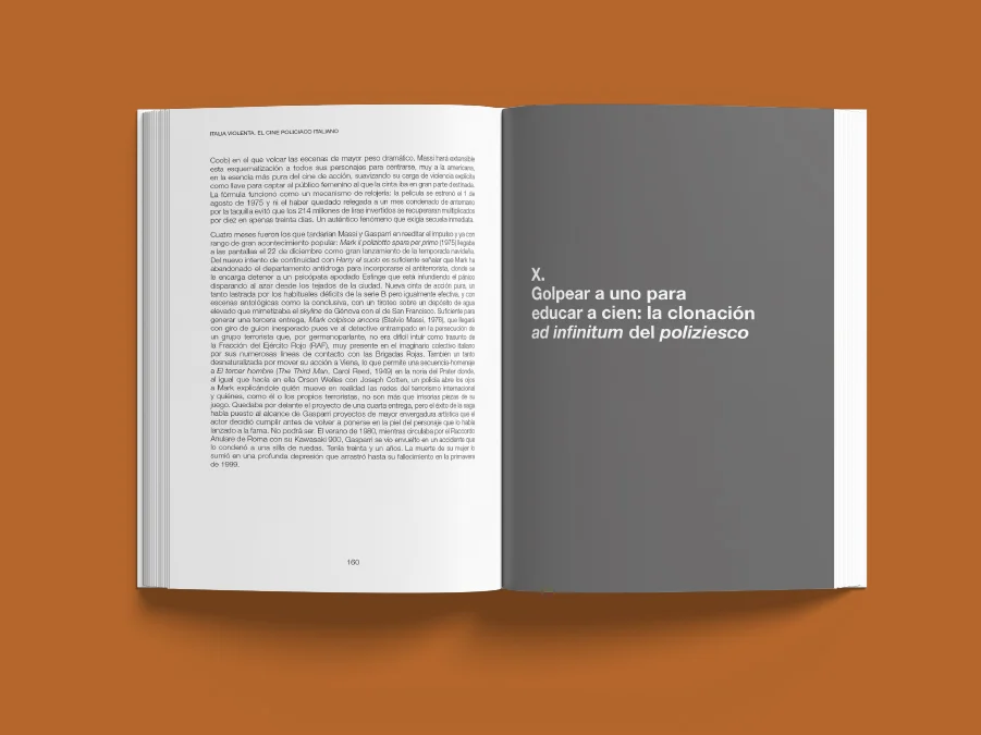 Diseño editorial del libro Italia Violenta, mostrando páginas interiores