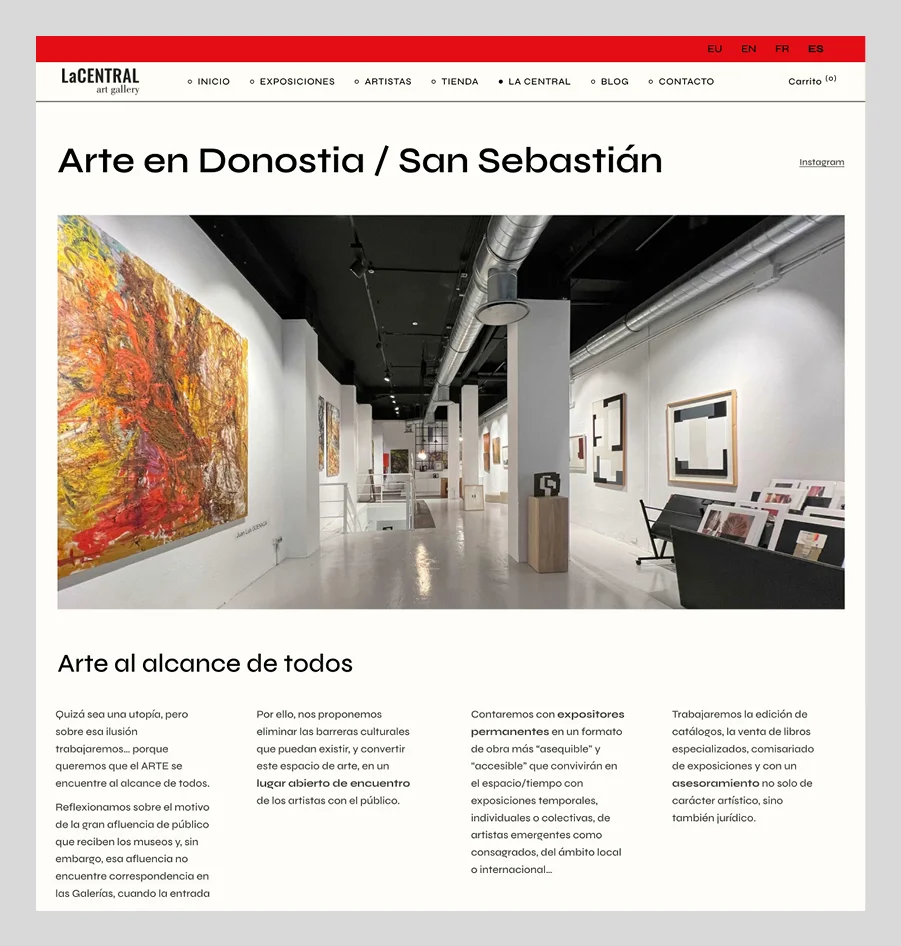 Vista de la web de La Central Art Gallery