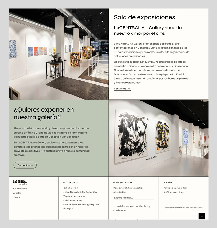 Vista de la web de La Central Art Gallery