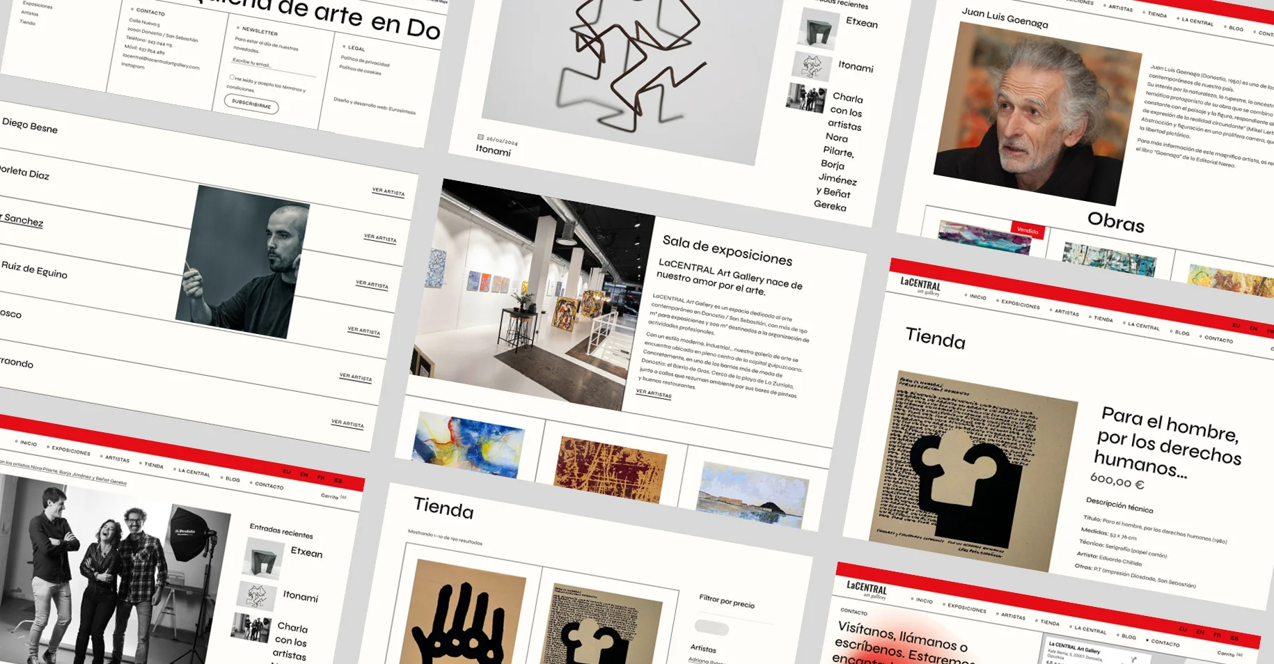 Vista de las diferentes pantallas de la web de LaCentral Art Gallery