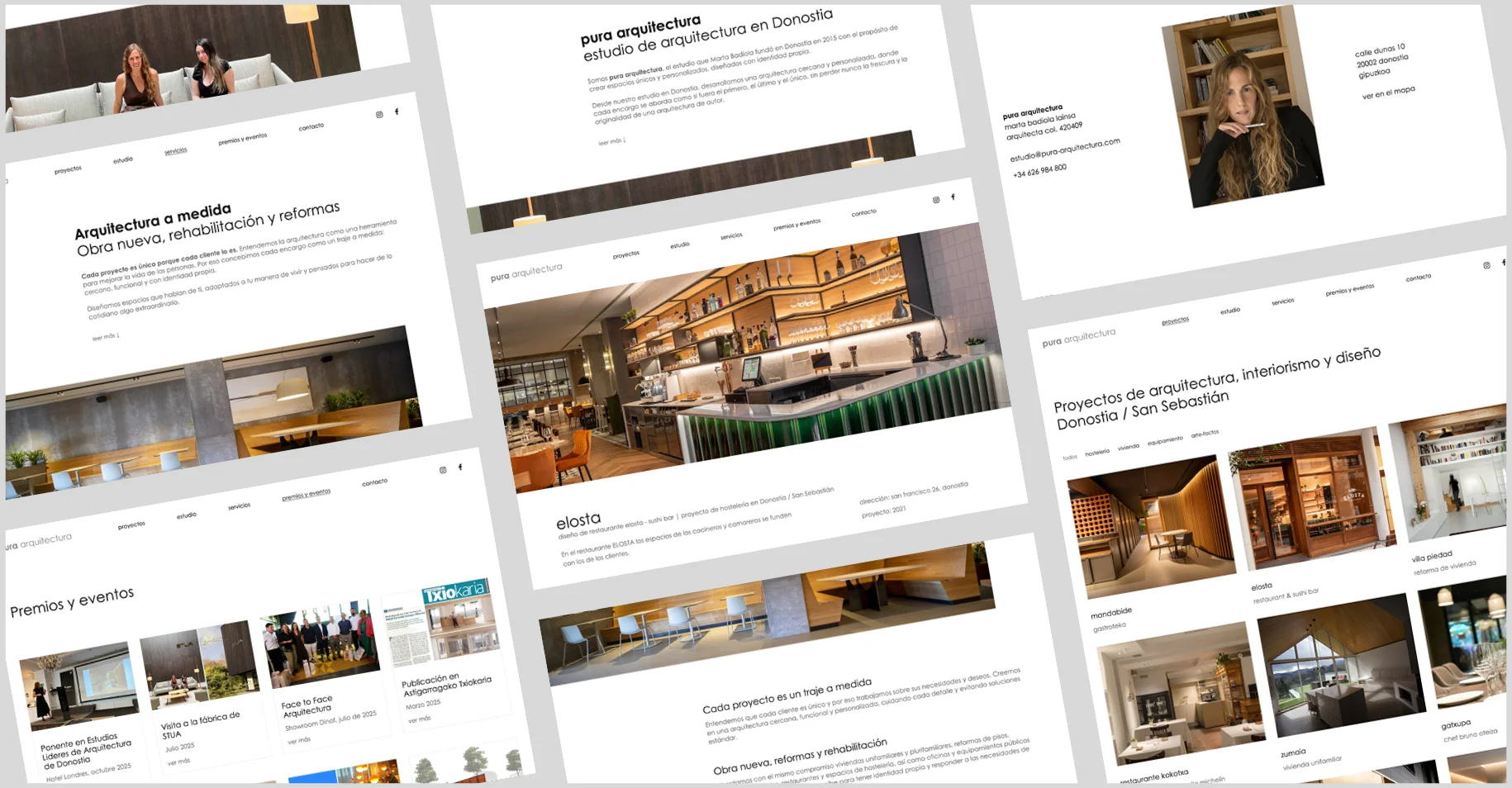 Vista de las diferentes pantallas de la web de Pura Arquitectura